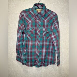 Wrangler Pearl Snap Button Down Plaid Western Shirt Size M
